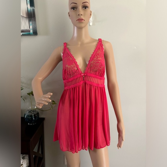 RACHEL Rachel Roy Other - Rachel Roy Babydoll Nightie Size 2X Sheer Lace Adjustable Romantic Hot Pink